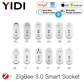 ZigBee 3.0 Smart Socket Pistik, kus on 2 USB Liides Tuya Smart Elu APP Serveri hääljuhtimine SmartThings Echo Alexa Google Kodu