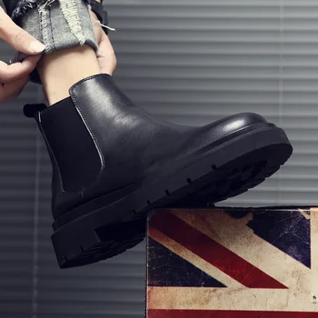 Briti stiilis meeste vaba aja veetmise chelsea saapad trend ilus originaal nahast kingad mustad platvorm boot kevad sügis pahkluu botas mees
