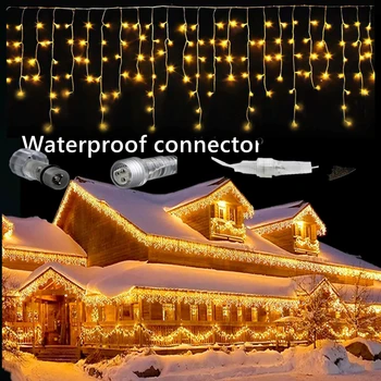 Jõulud Kaunistused Maja 2021 Street Vanik Talvel LED Festoon Icicle Kardina Valgus Droop 0.5/0.6/0.7 M EU Pistik Väljas