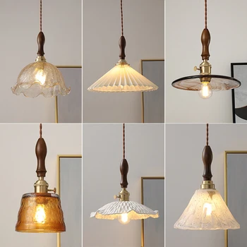 Põhjamaade Puidust Klaasist Ripats Tuled Vintage Inventar Home Valgustus Magamistuba, Elutuba Kõrval Vask Lamp Hanglamp Luminaria
