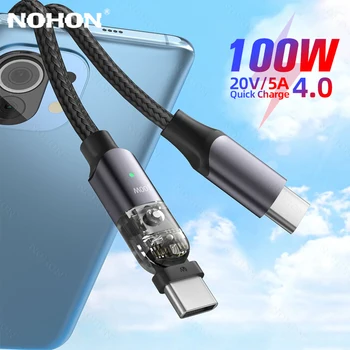 NOHON PD 100W USB-C USB Type C Kaabel 5A Kiire Laadimine jaoks Sülearvuti Samsung Xiaomi 180 90 Kraadise Kaare Laadija Juhe 2M