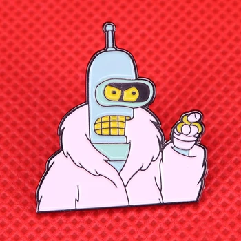 Valge kitliga Bender emailiga pin võidelda robot sõle meem pääsme armas sõrmed seljakott aksessuaar animeeritud ehted tulevikus seiklus kingitus