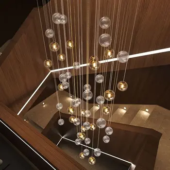 Uuenevad trepikoda pikk lühter kerge luksuslik klaasist palli õõnes loft lähis hoone duplex suur lühter