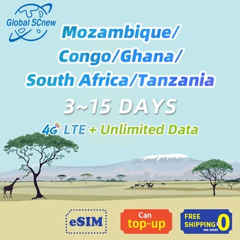 🔥 Lõuna-Aafrika vabariik/Kongo/Ghana/Tansaania/Mosambiik 3~15 Päeva jooksul piiramatu andmete Ettemakstud Sim-kaart / eSim 5.0