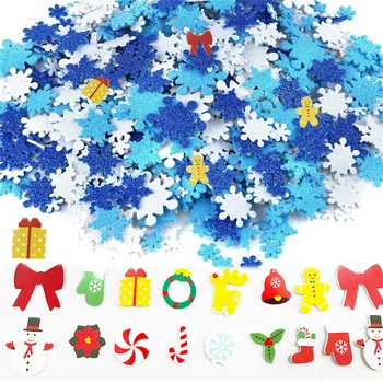 273Pcs/palju Jõulud Glitter Sinine Valge Vaht Lumehelves Segatud Värv Trükkimine, Kleepsud Xmas Kids Room Klaasist Aken Home Decor