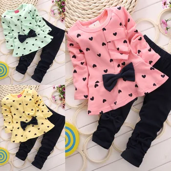 Tüdrukud kevadel uus korea laste komplektid puuvill flouncy t-särk + püksid, kahe-osaline komplekt, roupas infantis menina