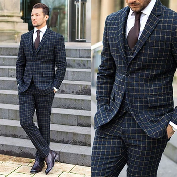 2022 Klassikaline Võre Meeste Ülikonnad Kolm tükki Fashion Pulm Sobiks Jope Tuxedos Meeste Kõrge Qualit Ametlik Kord Kostüüm Tehtud
