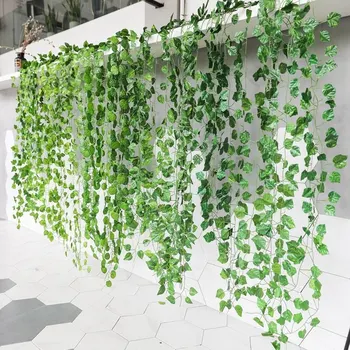 5tk 2.3 M Ivy Green Võltsitud Jätab Vanik Viinamarja Taime Lehestik Home Decor Plastikust Rotangist String Wall Decor Kunstlik Taimed
