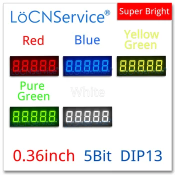 LoCNService 30PCS 0.36-Tolline Digitaalne Toru, LED-Ekraan, 5 Bit Punane Kollane Roheline Sinine Valge Ühise Anoodi / Katoodiga 7 Segment 0.36 tolli