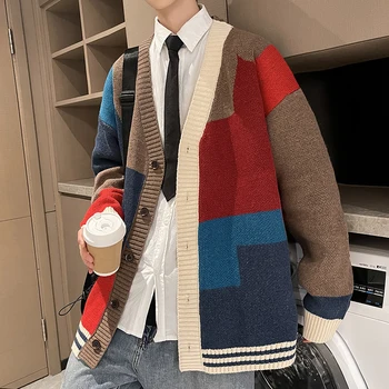 Pluss Suurus 7XL 5XL 6XL korea Stiilis Meeste Mosaiik Värvi Sweatercoat Paar Mood Sügisel Talvel Kampsunid Kootud Jakid 7XL-M