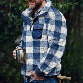Talvel Sherpa Fliis Kampsun Pluss Suurus 3XL Kohev Pullover Populaarne Ruuduline Soe Streetwear Teddy Kampsunid