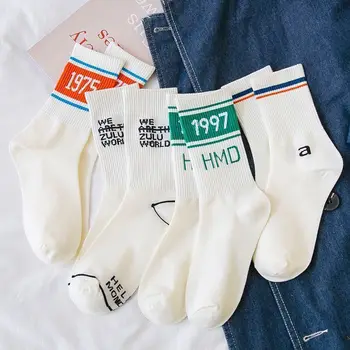 Harajuku Streetwear Sokid Naiste Korea Stiilis Meeskond Kirja Puuvillased Sokid Valge Naiste 1997 Tänav, Hip-Hop Rula Sokid