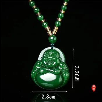 Hiina Roheline Jade Maitreya Buddha Ripats Kaelakee Võlu Ehted Nikerdatud Amulett Mood Tarvikud Kingitus Naised Meeste kampsun kett