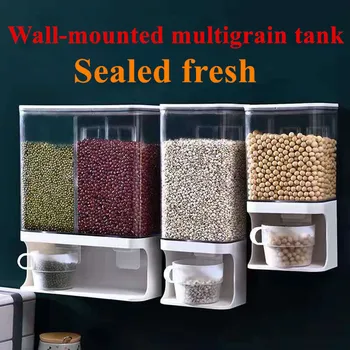 Seinale Paigaldatud Jagatud Riisi Teravilja DispenserPlastic läbipaistev ladustamise kuivtoit dispenser kuivtoit vilja ladustamise kasti Köök