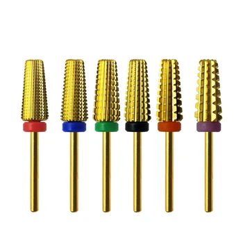 6 Tüüpi Kulla Värvi Karbiid Nail Drill Bits Kokkutõmmatud Küünte Natuke Milling Cutter Maniküür Küüned Kunsti Tarvikud
