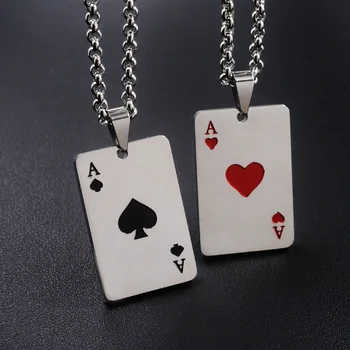 Meeste Avaldus Poker Õnnelik Äss Labidad Ripats Kaelakee Punane Must Hõbedane Värv Roostevabast Terasest Ehteid Õnn Kaardid