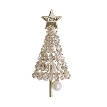 Mood Luxury Crystal Star Armastus Jõulupuu Prossid Uusaasta Ehted Kingitus Pärlite Rhinestone Xmas Tree Sõrmed
