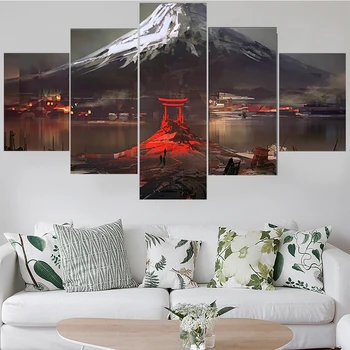 5 Tükki Seina Art Lõuend Maali Maastik Plakat Mount Fuji Jaapani Kaasaegne Elutuba, Magamistuba Kodu Modulaarne Pilte Teenetemärgi