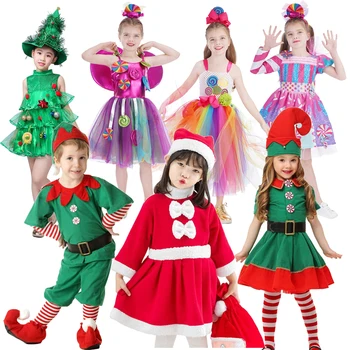 Uus Beebi Tüdrukud, Poisid Jõulud Kostüüm Lapsed Cosplay Jõuluvana Punane Roheline Tulemuslikkuse Riided Lastele Xmas Uus Aasta Candy Kleit