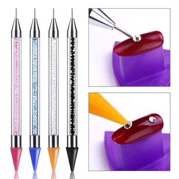 1TK Dual-lõppes Küünte Dotting Pen Akrüül Metallist Dotting Vaha Pen Rhinestone Naastud Korjaja Manicure Nail Art Tool