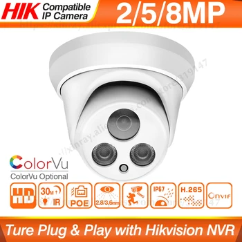 Hikvision Ühilduv 5MP Dome POE IP-Kaamera 8MP Turvalisuse CCTV Kaamera ColorVU IR 30m H. 265 P2P Plug&play Valve Kaamera