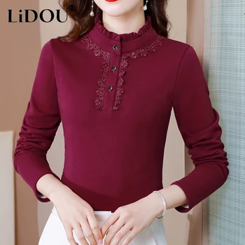 Sügis-Talv Elegantne Mood korea Pluss, Samet, T-särgid, Naiste Lihtne Pool kõrge kaelusega Top (Solid Color Stiilne Paks Daam Pullover