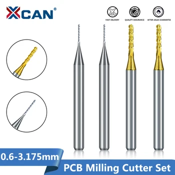 XCAN 10tk 0.6-3.175 mm Karbiid PCB-Milling Cutter Set 3.175 mm Varre PCB Graveerimine Masin Natuke End Mill
