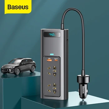 Baseus Auto Inverter DC 12V AC 220V 110V Auto Converter Inversor USB Type C kiirlaadija Euroopas, Auto Power Adapter Inverter