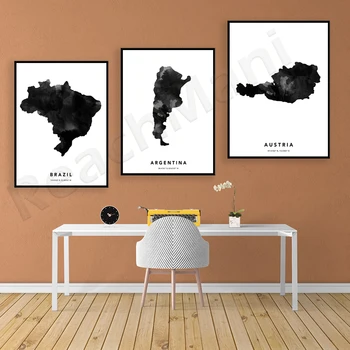 Austria, Argentiina, Brasiilia, Wyoming, Lääne-Virginia map, print, minimaalne teede kaart, kaart seina art plakat