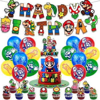 Super Mario Cartoon Laste Sünnipäeva-Teema Mängu Pool Kaunistused Banner Kook lipud, Õhupallid Set Saidi kujundust Pool Tarvikud