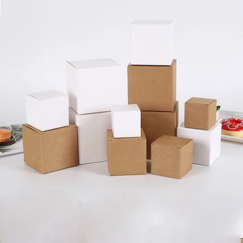 50tk 10*10*10cm Valge Pruun Paber Pulm Teene Candy Box Paks Papp-Pakendid Kingitus Käsitöö Seep Square Pakkimine