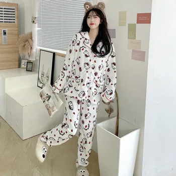 Y2K Anime Sanrio Hello Kitty Pajama Püksid Armas Siserõivad Naiste Sleepwear Tiheneb Palus Pidžaama Komplekt Kawaii Termilise Nightwear