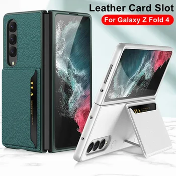 Nahast Krediitkaardi Teenindusaegade Case For Samsung Galaxy Z Murra 4 5G Telefoni Kaane Kõvasti PC Täieliku Kaitse Rahakott Stand Case For Z Fold4