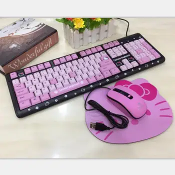 Sanrios Hiirt, Klaviatuuri Kawaii Anime Hello Kitty Armas Multikas Klaviatuuri Ja Hiire Komplekt Lauaarvuti Sülearvuti Usb-Juhtmega Hiirt, Klaviatuuri Kingitus