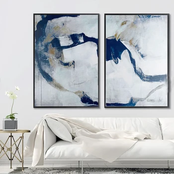Kokkuvõte Põhjamaade Seina Art Plakati Print Lõuend Maalid Minimalistlik Akvarell Line Sinine Marmor Pilte Elutuba Home Decor