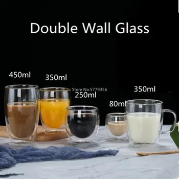 Double Wall Isoleeritud Klaasi Espresso Kohvi Kruus 80/250/350/450 ML kuumuskindel Läbipaistva Tee Piim Klaasi Cup Kruusid Drinkware