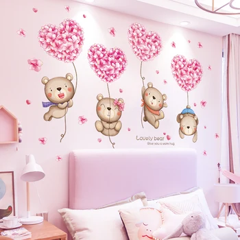 [shijuekongjian] Roosad Lilled, Õhupallid Seina Kleebised DIY Karu Loomad Wall Decor Kleebised Lastele Magamistuba Lasteaed Kodu Kaunistamiseks