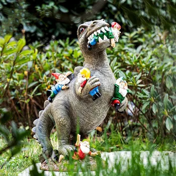 Vaik Dinosaurus Kääbus Figuriin Kuju Naljakas Dinosaurus Söömine Gnome Kuju Cartoon Skulptuur Väljas Garden Ornament Home Decor