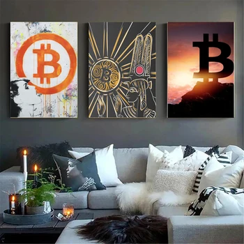 Bitcoin Abstraktse Cryptocurrency Lõuendile Maali Bitcoin Seina Art Pilt Plakatid ja Pildid elutuba Kodu Kaunistamiseks