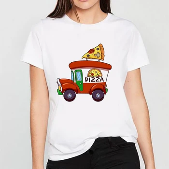 2021 Uus T-Särk Pizza Cartoon Harajuku Ulzzang T-Särk Femal O-kaeluse Suvel Tops 90s Tüdrukud Graafiline Tee Naise Riided