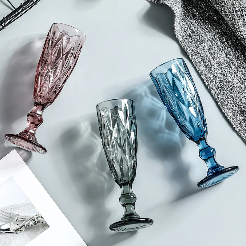 Šampanja Coupes Kokteili Värvi Pokaalilaadse Veini Vee Klaasist Pressitud Sinine Roosa Klaasist Pokaalid Vintage Klaas Tass